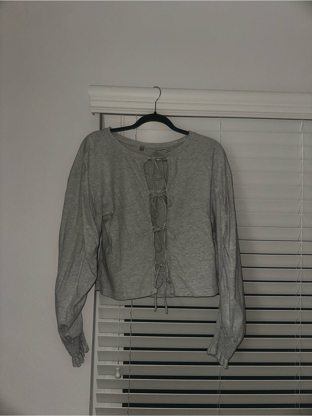 Free People Gray Lace-Up Front Long Sleeve Sweatshirt